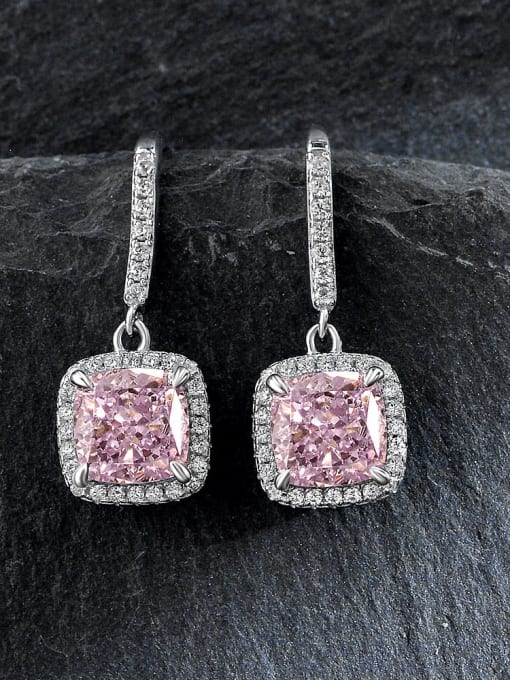 Pink [e 2052] 925 Sterling Silver High Carbon Diamond Geometric Luxury Drop Earring
